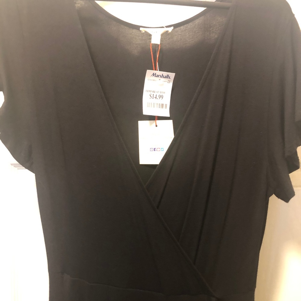 Cris Cross Short Sleeve High Low Black Dress